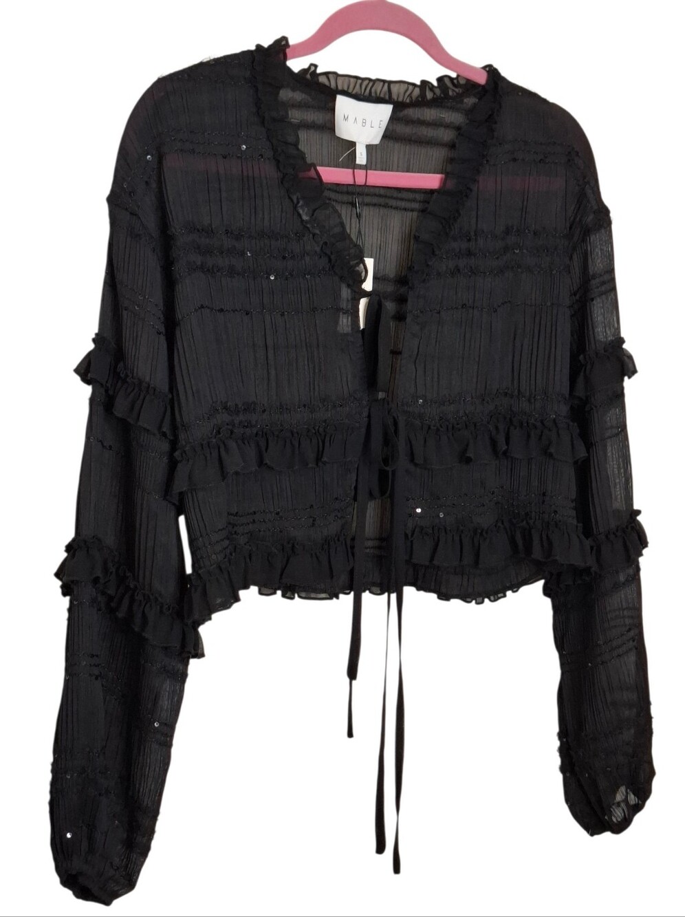 MABLE Sequin Front Tie Top  Bouse Black NWT Size Small